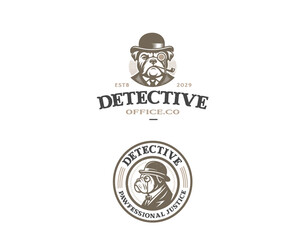 Dog detective investigator with glass  logo template 