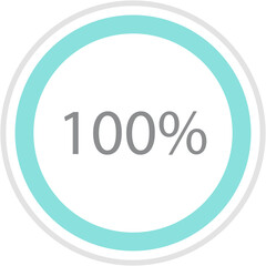 Green circle percentage diagrams 100%, simple indicator infographic flat design vector illustration loading data interface elements app button ui ux web isolated on white background