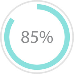 Green circle percentage diagrams 85%, simple indicator infographic flat design vector illustration loading data interface elements app button ui ux web isolated on white background