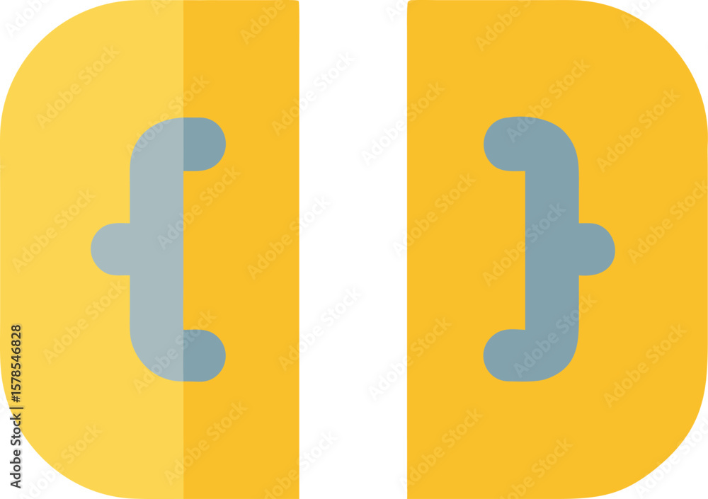 Poster vector art of a pair of curly brace icons in yellow represent code, programming, or software develop