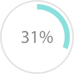 Green circle percentage diagrams 31%, simple indicator infographic flat design vector illustration loading data interface elements app button ui ux web isolated on white background