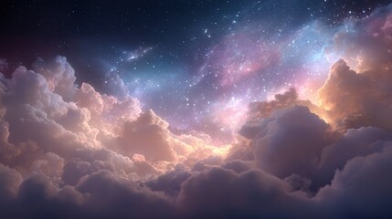 filled with glowing clouds and distant star clusters rendered in AI style