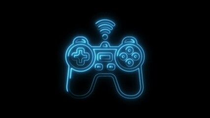 Illuminated neon style game controller glowing against black background animation technology - Powered by Adobe