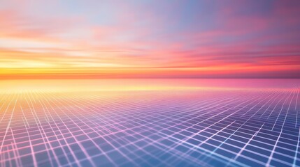 Vibrant sunset over a gridded horizon, suggesting technology, innovation, and future concepts.