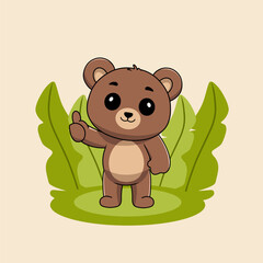 Cute bear thumb pose in nature icon illustration