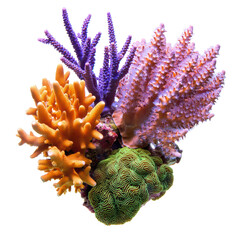 Vibrant Colorful Coral Reef Colony Marine Life Isolated White Background