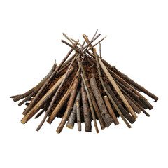 Neat Pile Of Firewood And Kindling Isolated On White Background