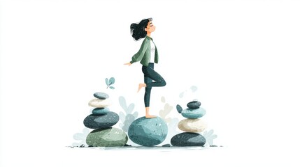 Minimal Flat Vector of Zen and Tranquility with Woman Pose

