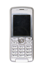 Classic mobile phone from the early 2000s with simple design isolated on white background.