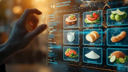 Futuristic Food Ordering Interface with Holographic Display and Touch Interaction Technology