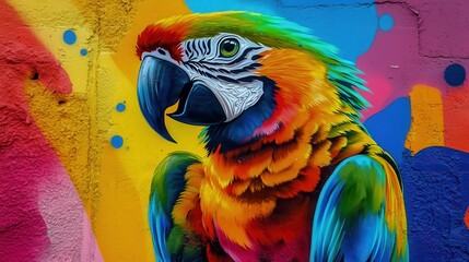Obraz premium vivid parrot painting abstract graffiti mural on wall