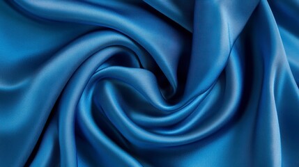 Close-up of swirling blue silk fabric with soft folds and textures.