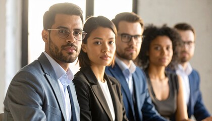 Business team portrait of diverse people smiling in office meeting