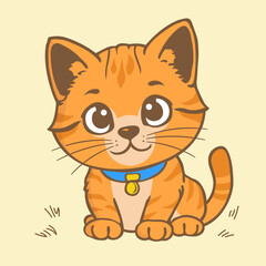 Cute orange kitten sit and smile cartoon illustration