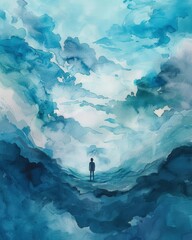watercolor mental health quote poster soft clouds and waves .