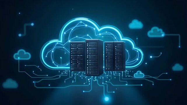 High Efficiency Cloud Server Infrastructure: Secure Hosting & Scalable Virtual Environments for Enterprise-Grade Digital Services - Photo Stock Concept with Empty Space