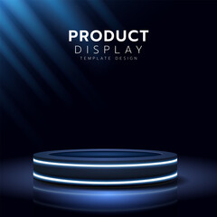 Minimalist product display podium with glowing light. Modern template background for showcases.