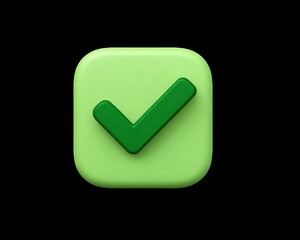 Checkmark Icon Green Square with Bold Mark for Validation, Approval, and Task Completion (3D Rendering)