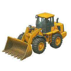 Fototapeta premium Transparent background Heavy yellow loader machine with bucket attachment.