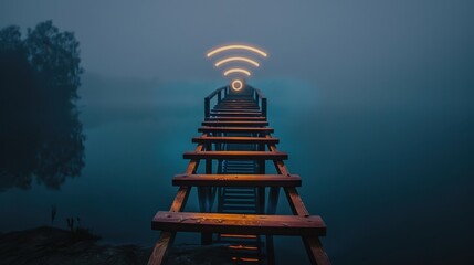 wifi signal bars as a ladder to a floating library inclusion theme