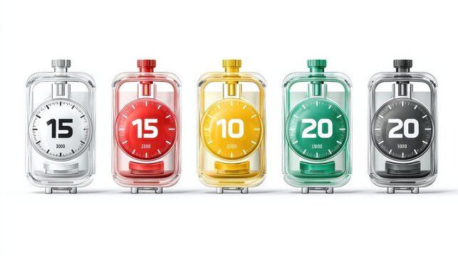 Set of timers. 5, 10, 15, 20 minutes. Vector illustration., no logos, no brands