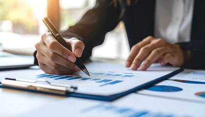 Businesswoman analyzing charts