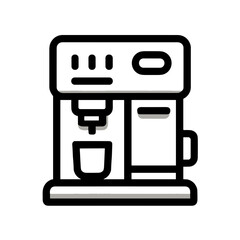 Contour icon of a coffee machine with a cup on transparent background