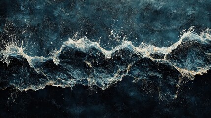 Abstract, textured, dark water waves with splashes and golden highlights.
