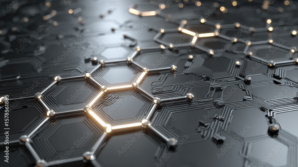 Poster illustration of graphene circuits, symbol of technological innovation and progress in energy. the vi