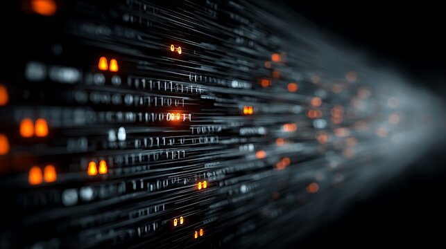 Abstract Data Stream: glowing digital code flowing through network