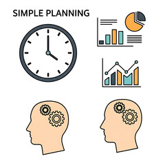Visual representation of time management, data analysis, and strategic thinking concepts.