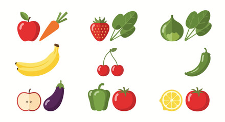 Obraz premium Colorful Fruit and Vegetable Icons for Healthy Eating