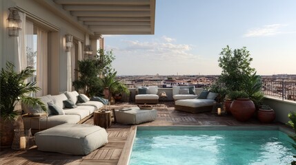 Fototapeta premium Impressive penthouse terrace with a swimming pool overlooking Rome