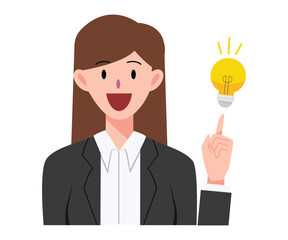 Business woman or office worker get idea with light bulb for illustration and business. Character design