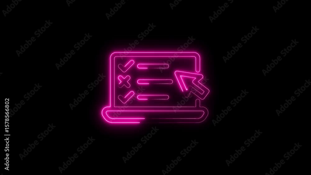 Poster neon online checklist concept animated on black background for digital tasks and organization