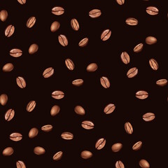 Dark seamless pattern coffee beans. Hand-drawn illustration background.
