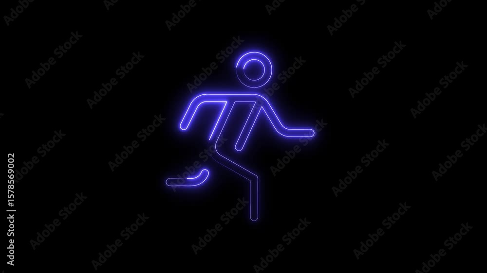 Poster neon runner icon animation on black background depicts speed and forward motion concept