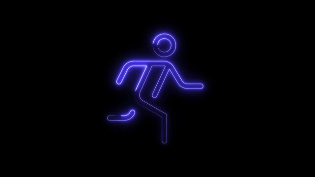 Neon runner icon animation on black background depicts speed and forward motion concept