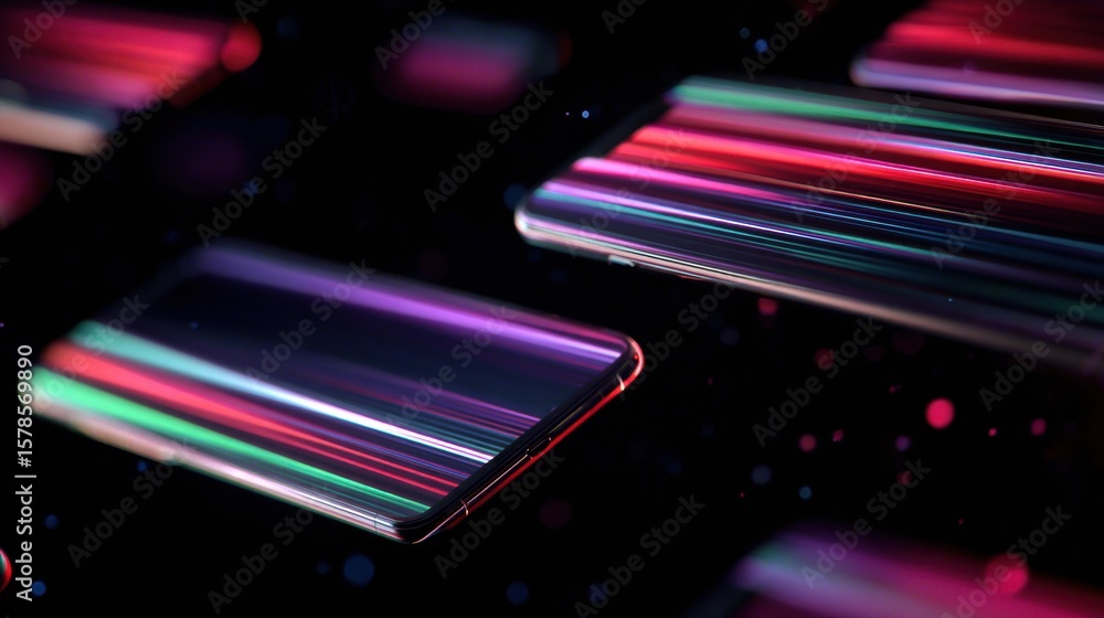 Poster dynamic dms flying between phones with vibrant lines against a dark tech background showcasing digit