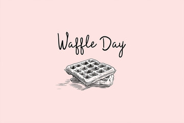 A beautifully illustrated waffle sits against a soft pink background, celebrating Waffle Day with its inviting texture and warmth, perfect for food lovers.

