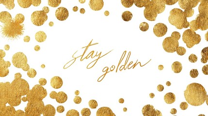 Stay golden" script amidst golden blobs against a white backdrop