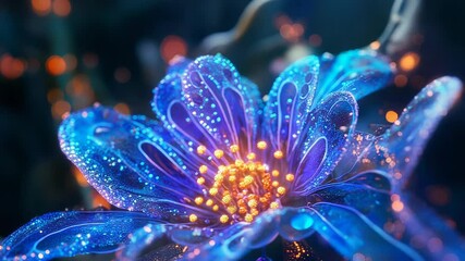 Bioluminescent blue flower blooming in dark fantasy forest - Powered by Adobe