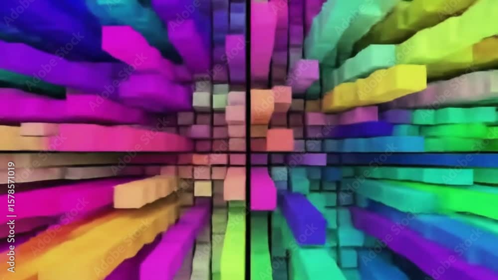 Aufkleber abstract 3d animation of colorful blocks rising and falling, vibrant and dynamic