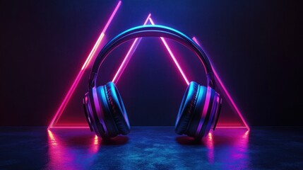 Over-ear headphones in vibrant neon light.