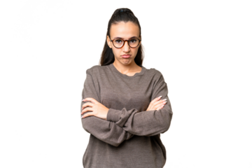 Young Arabian woman over isolated chroma key background feeling upset