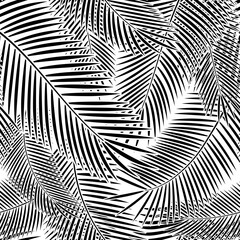 Seamless monochrome background of palm branches for universal use.