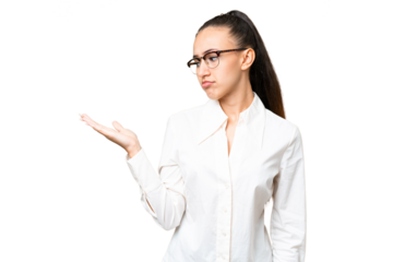 Young Arabian woman over isolated chroma key background holding copyspace with doubts