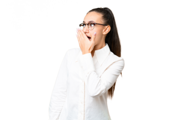 Young Arabian woman over isolated chroma key background doing surprise gesture while looking to the side