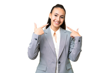 Young Arabian woman over isolated chroma key background giving a thumbs up gesture