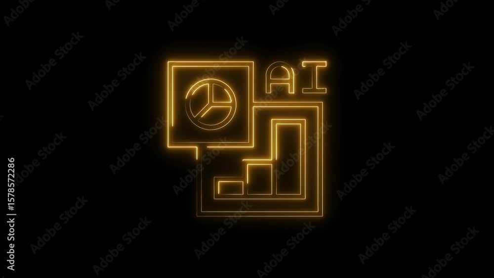Poster artificial intelligence charts and pie graphs neon light animation on black background